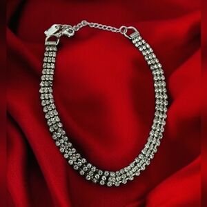 American Eagle Silver Tone Rhinestone Choker Necklace Signed